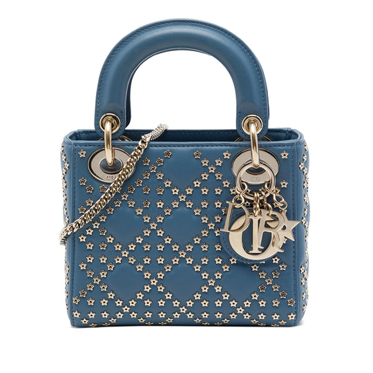 Dior Lady Dior Mini Blue Studded Lambskin