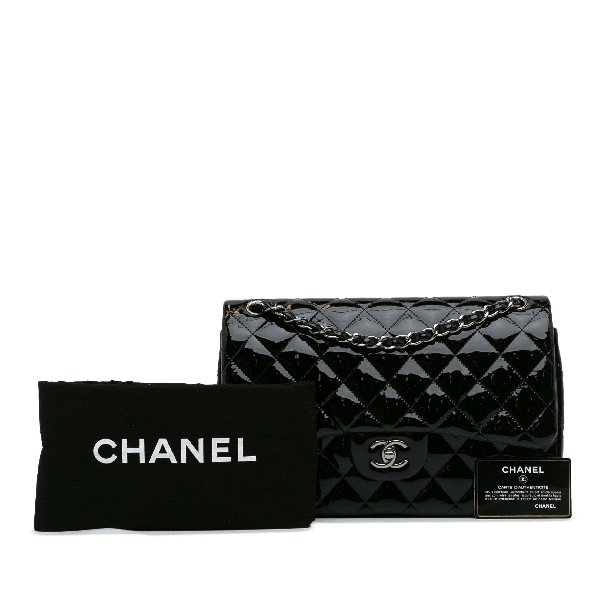 Chanel Classic Double Flap Jumbo Black Patent Leather Silver