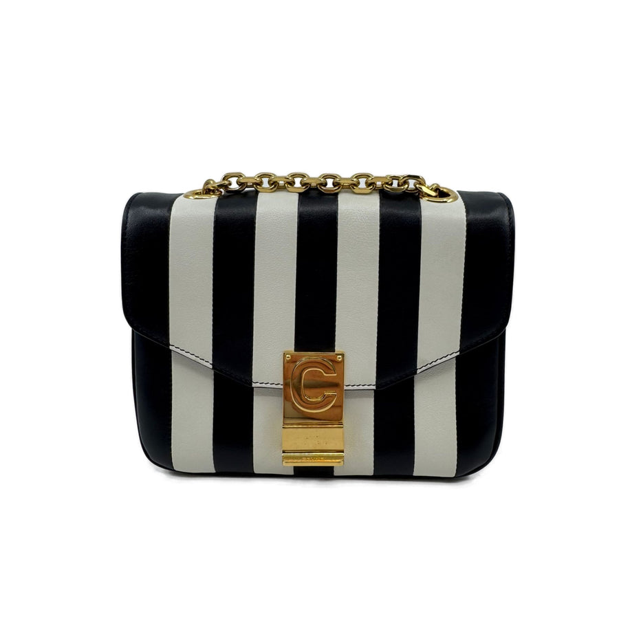 Celine C Bag in Black and White Vertical Stripes Leather
