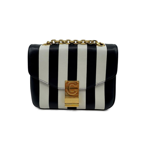 Celine C Bag Black & White Vertical Stripes Leather