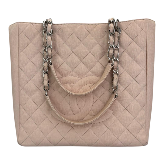 Chanel Petit Shopping Tote Pink Caviar Silver