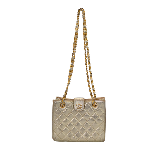 Chanel Vintage CC Chain Shoulder Bag in Gold Lambskin