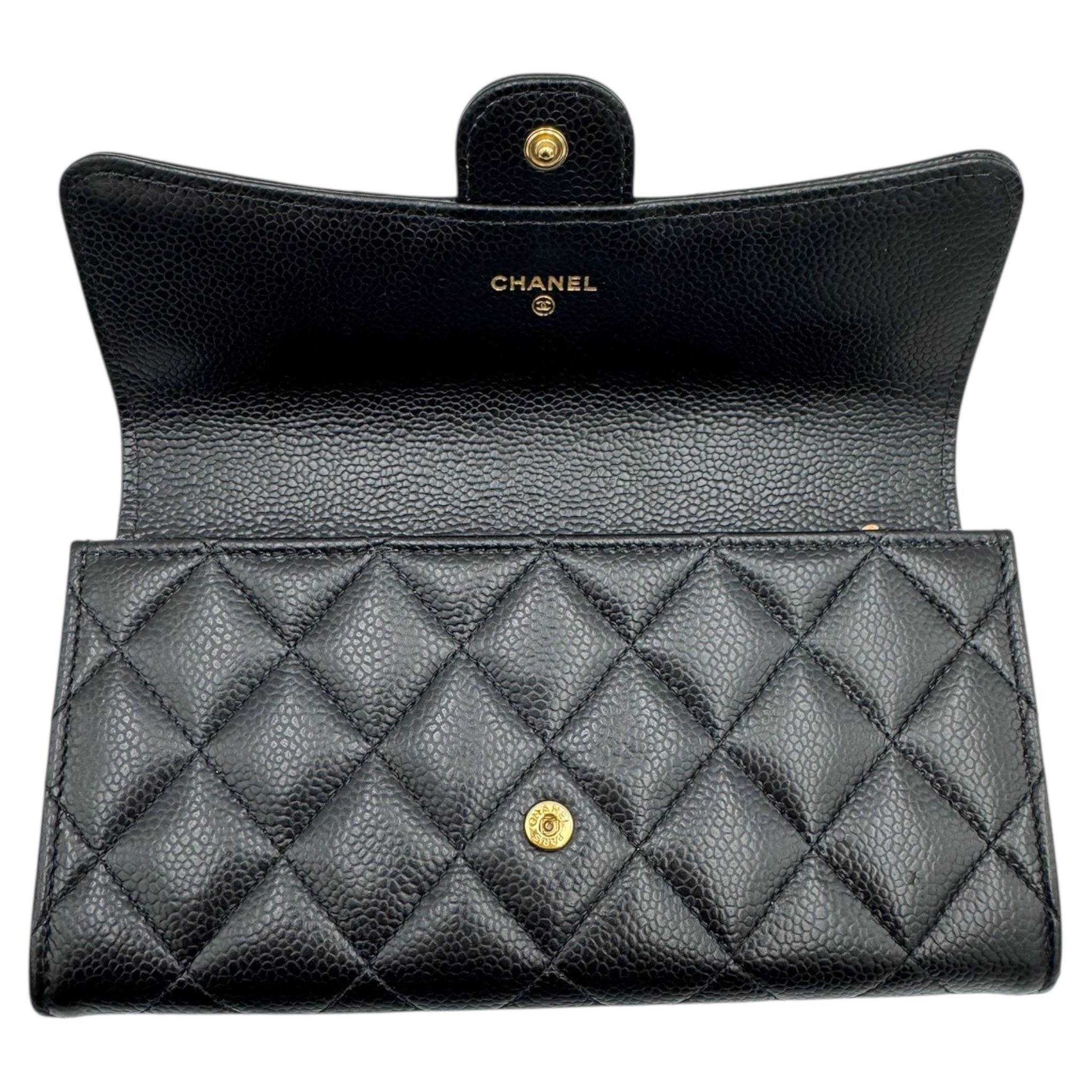 Chanel Classic Long Flap Wallet Black Caviar Gold