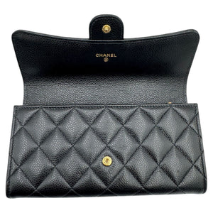Chanel Classic Long Flap Wallet Black Caviar Gold