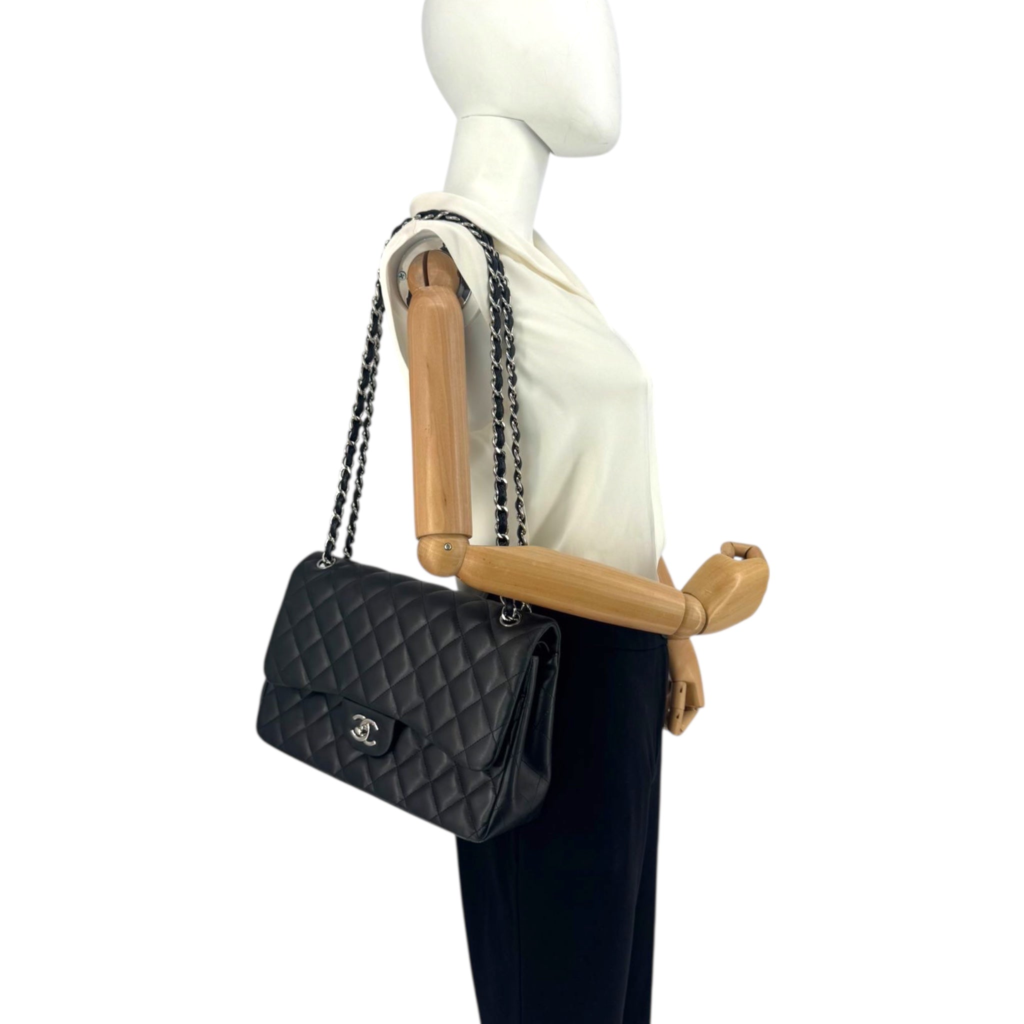 Chanel Classic Double Flap Jumbo Black Calfskin Silver