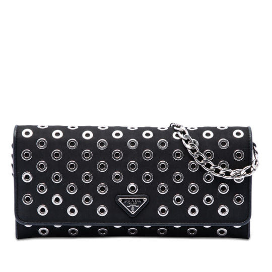 Prada Tessuto Grommet Wallet On Chain Black Nylon