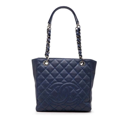 Chanel Petite Shopping Tote Blue Caviar Silver