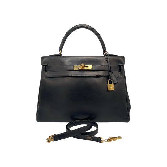 Hermès Kelly 32 Black Box Calfskin Gold