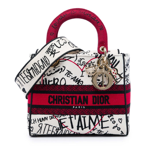 Dior Lady D Lite Medium White Embroidered Canvas