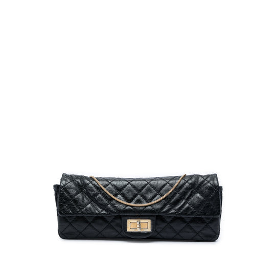Chanel Reissue 2.55 East West Classic Single Flap Black Quilted Glazed Calfskin