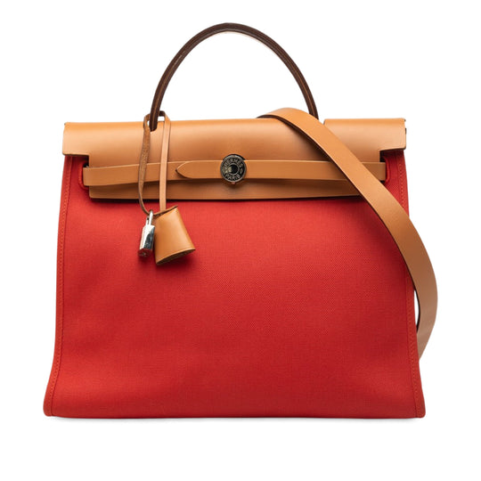 Hermès Herbag Zip 31 Orange Canvas Calfskin