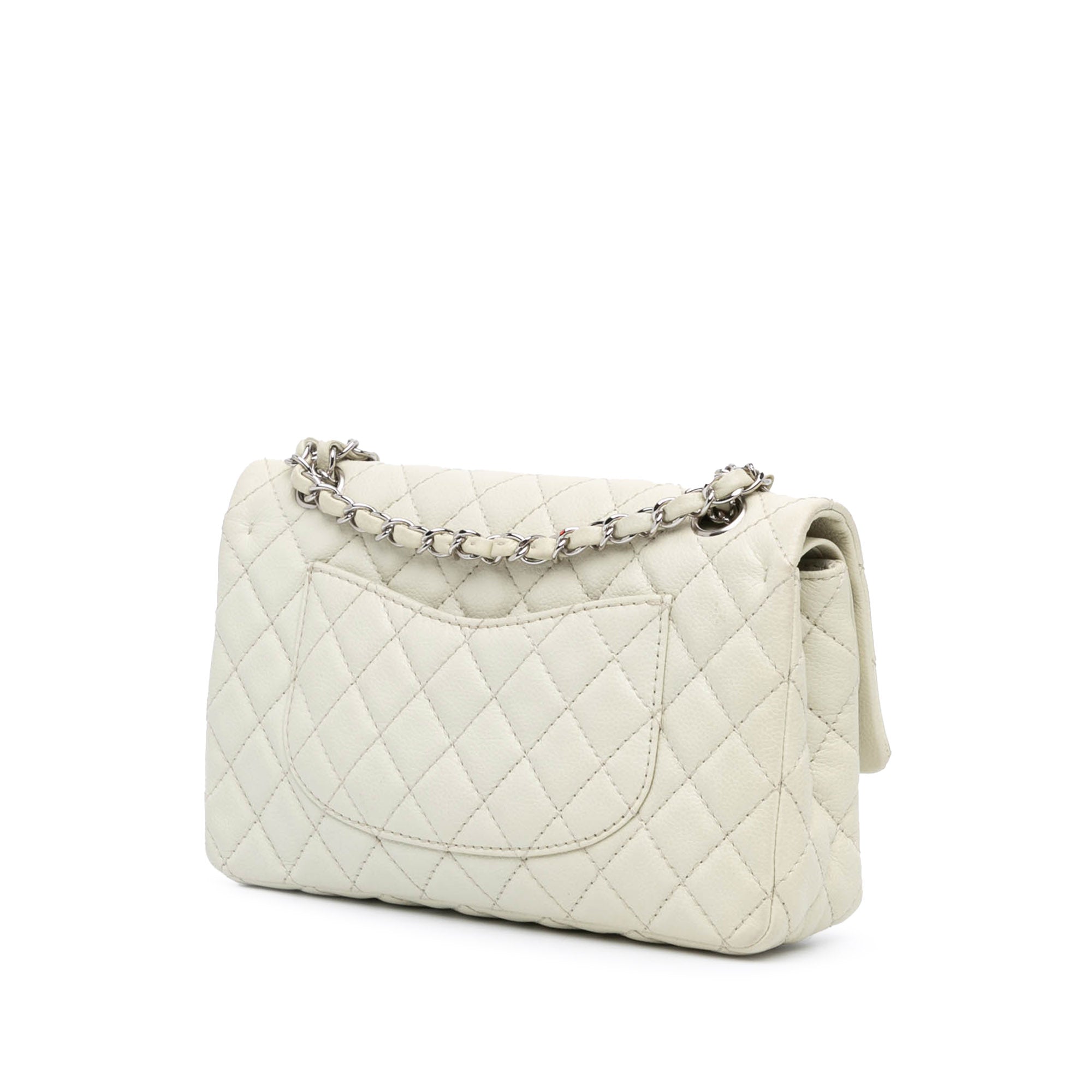 Chanel Classic Double Flap Medium White Caviar Silver