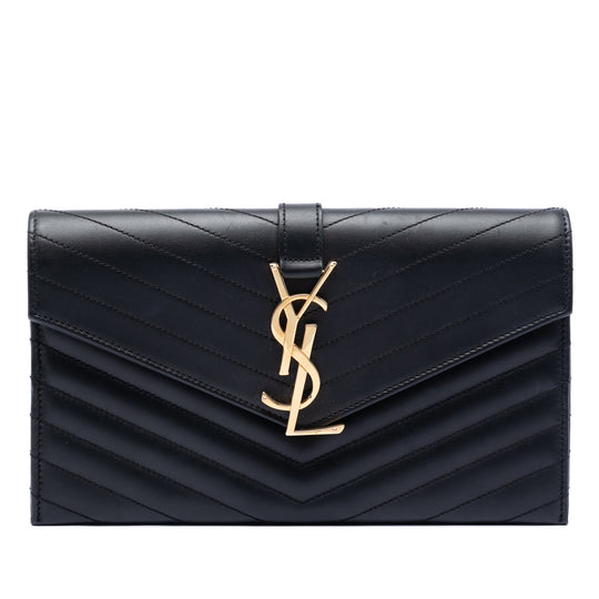 Saint Laurent Chevron Monogram Clutch Black Lambskin