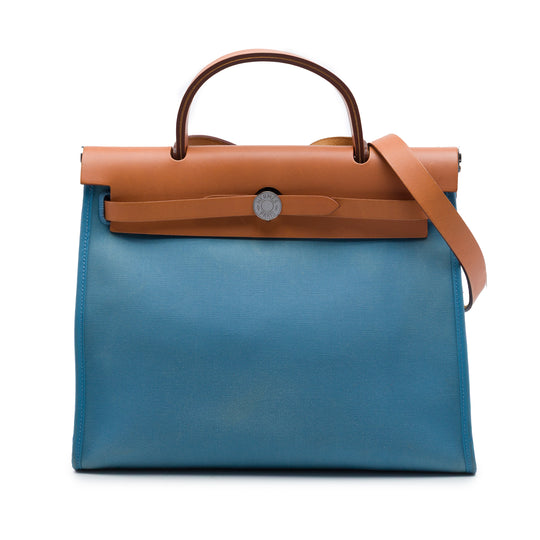 Hermès Herbag Zip 31 Blue Canvas Brown Leather