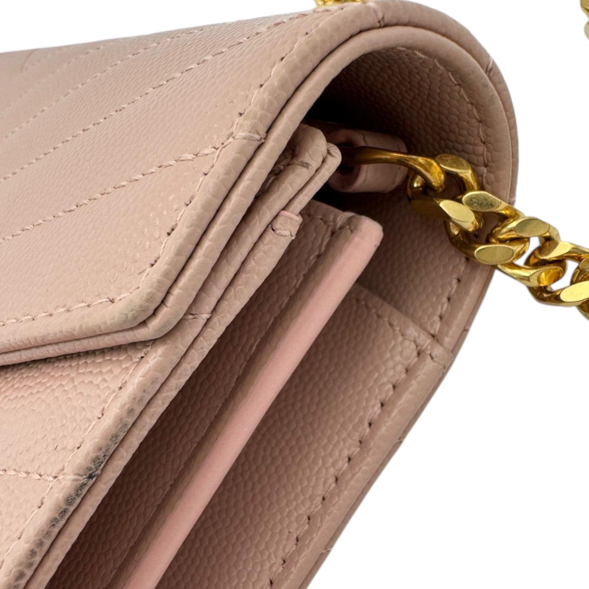 Yves Saint Laurent Cassandre Chain Wallet Light Pink