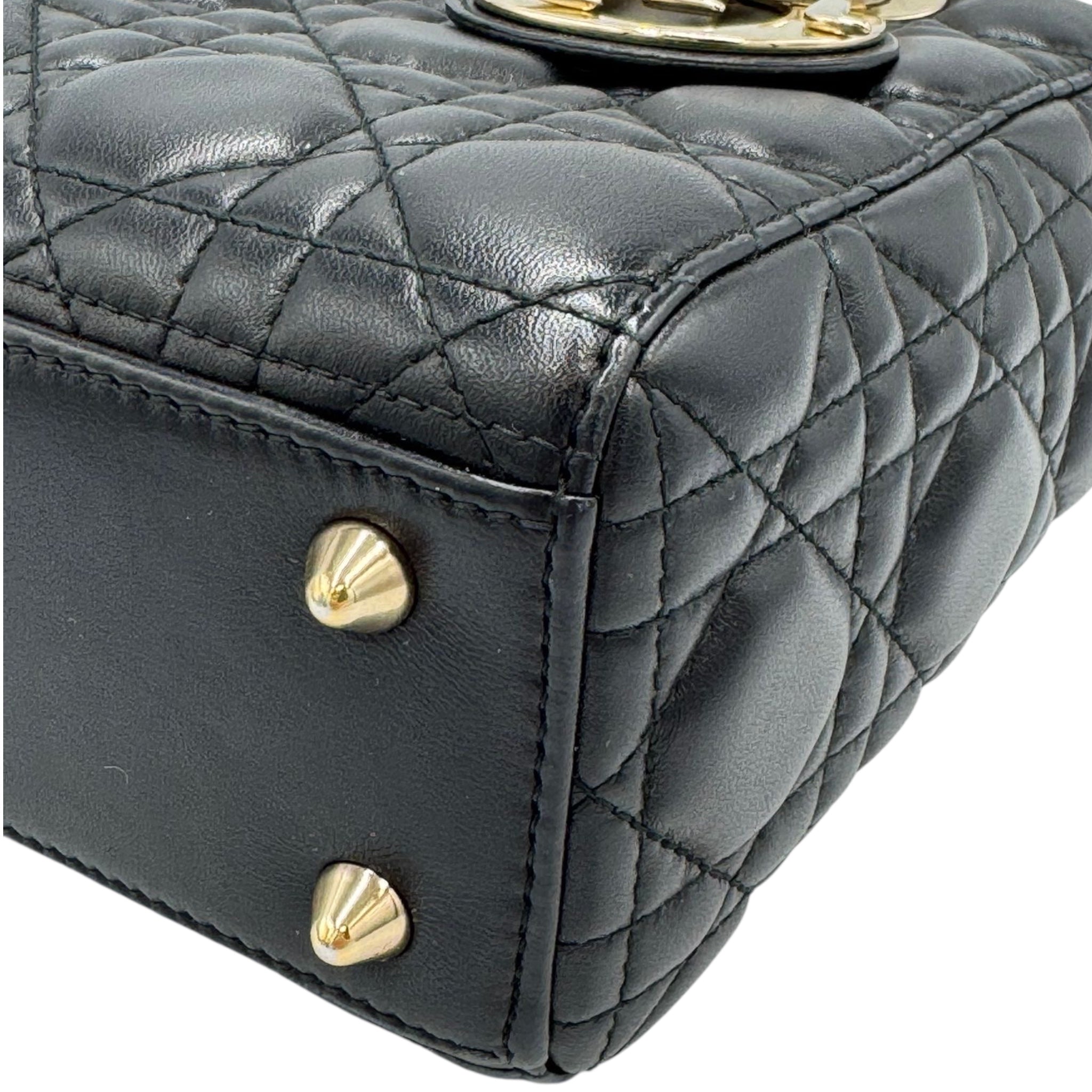 Dior Lady Dior Medium Black Lambskin Gold
