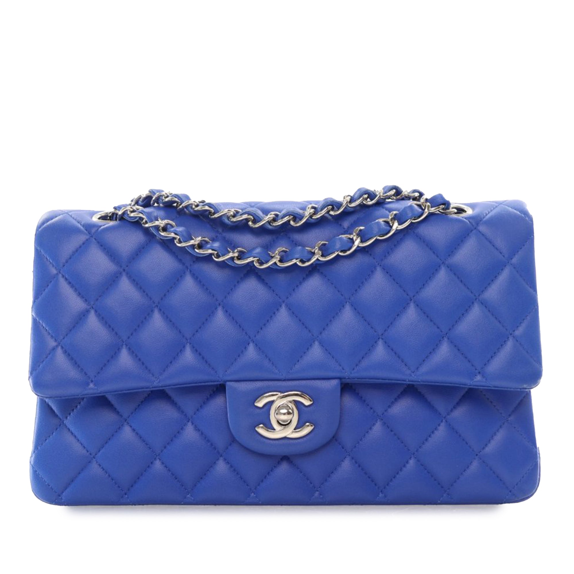 Chanel Classic Double Flap Medium Blue Lambskin Silver