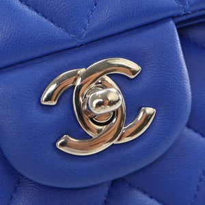 Chanel Classic Double Flap Medium Blue Lambskin Silver