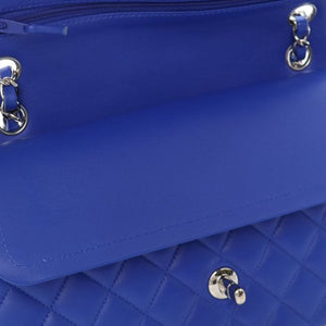 Chanel Classic Double Flap Medium Blue Lambskin Silver