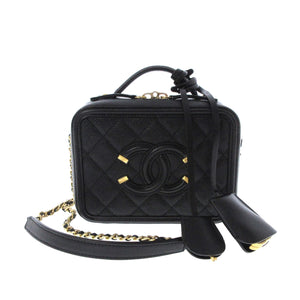 Chanel CC Filigree Vanity Case Black Caviar gold