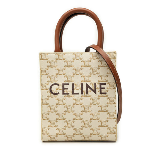 Celine Mini Triomphe Vertical Cabas White Coated Canvas