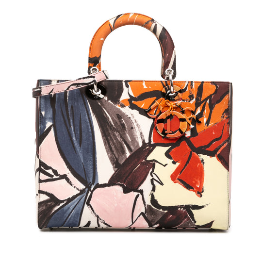 Dior Lady D Lite Large Floral Graffiti Canvas Silver