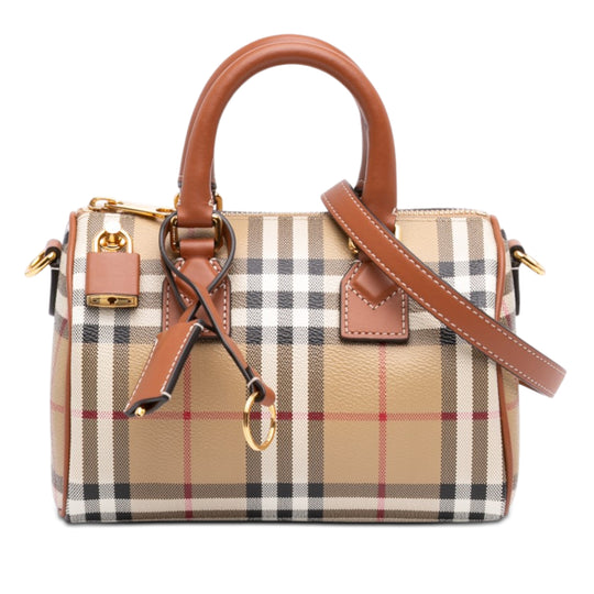 Burberry House Check Mini Brown Coated Canvas Calfskin