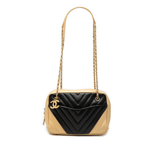 Chanel Camera Shoulder Bag Black Chevron Lambskin