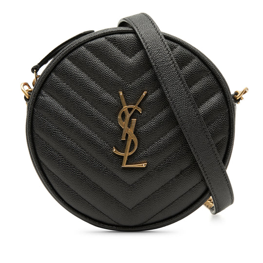 Saint Laurent Grain De Poudre Chevron Round Vinyle Camera Bag Black Calfskin Gold
