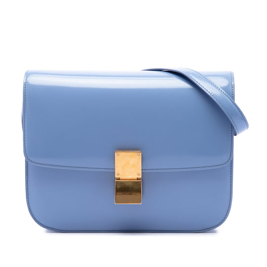 Celine Classic Box Medium Blue Shiny Calfskin