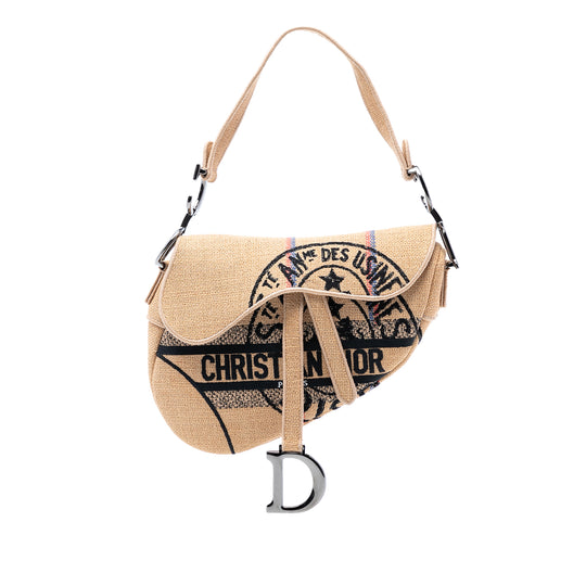 Dior Union Saddle Bag Mini Brown Jute Canvas