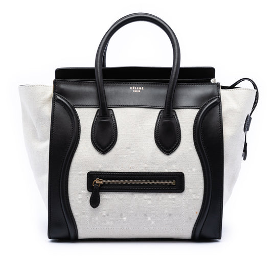 Celine Luggage Tote Mini Bicolor Canvas Calfskin