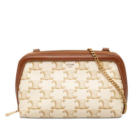 Celine Triomphe Clutch On Chain White Coated Canvas