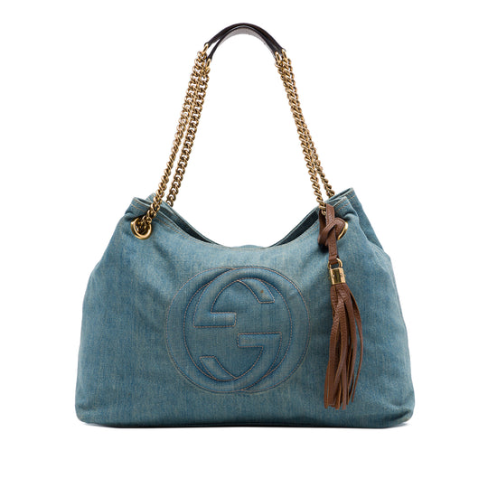 Gucci Soho Chain Tote Medium Blue Denim