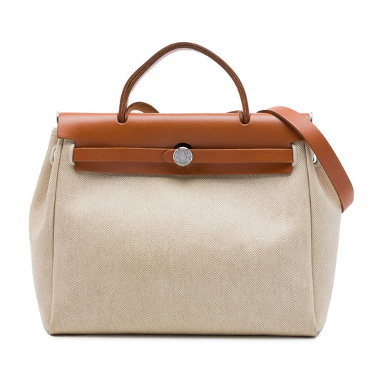 Hermès Herbag PM Beige Canvas Calfskin