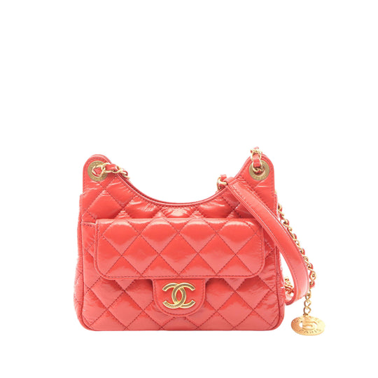 Chanel Wavy CC Hobo Small Pink Shiny Crumpled Calfskin