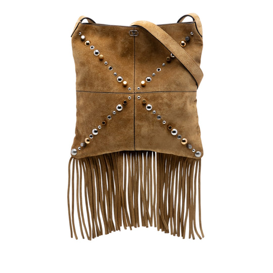 Valentino Nellcote Fringe Crossbody Brown Suede