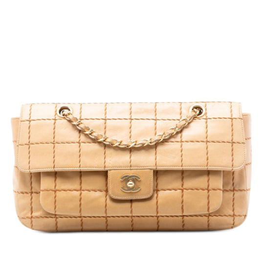 Chanel Chocolate Bar Wild Stitch Chain Flap Beige Lambskin