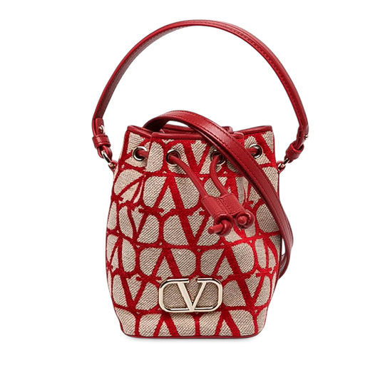 Valentino VLogo Iconographe Bucket Bag Mini Red Canvas Calfskin