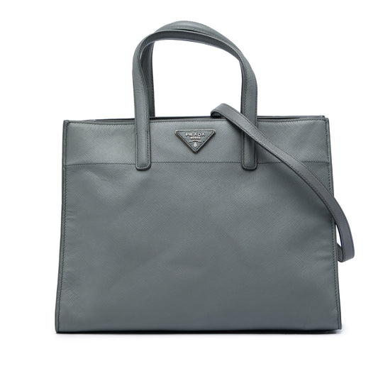 Prada Soft Triple Pocket Tote Grey Saffiano Leather