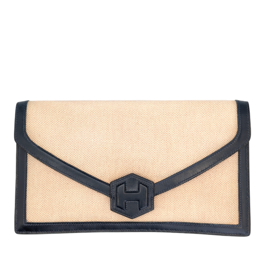 Hermès Vintage Constance Canvas Clutch with Blue Leather Trim