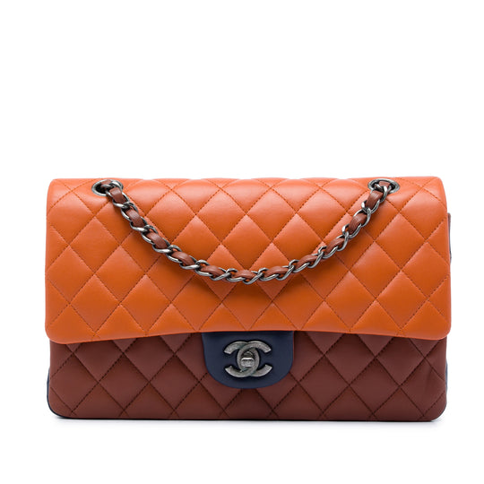 Chanel Classic Double Flap Medium Tricolor Lambskin Ruthenium