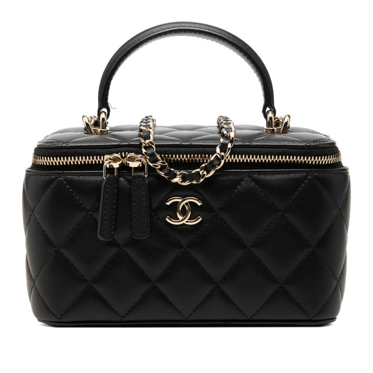 Chanel Top Handle Vanity Case Small Black Lambskin