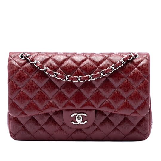 Chanel Classic Double Flap Jumbo Red Caviar Silver