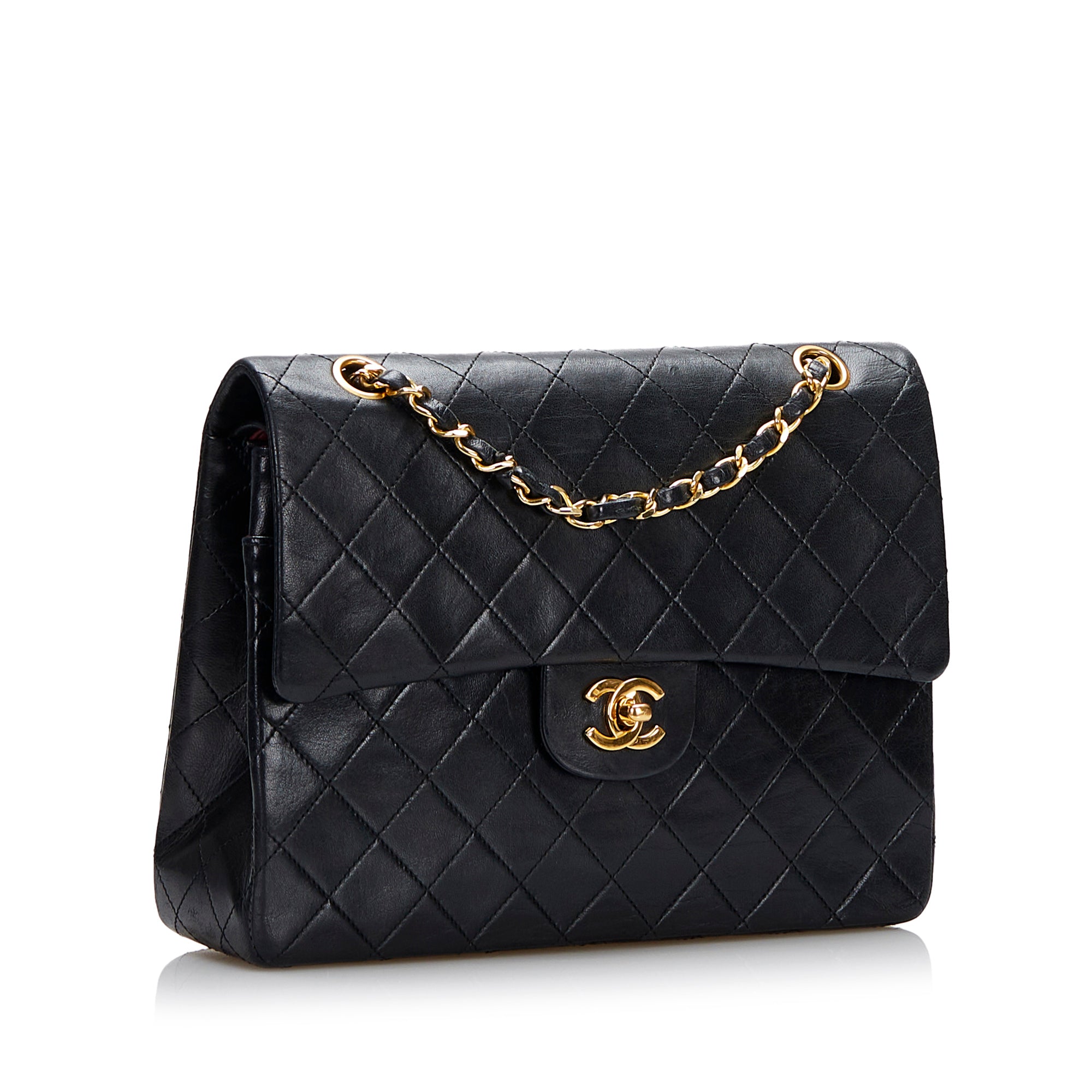 Chanel Classic Double Flap Medium Tall Black Lambskin Gold