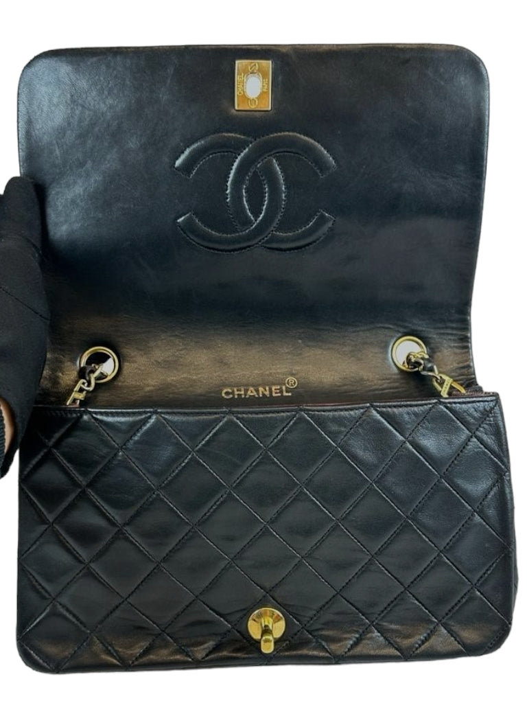Chanel Full Flap Bag Small Black Lambskin Gold