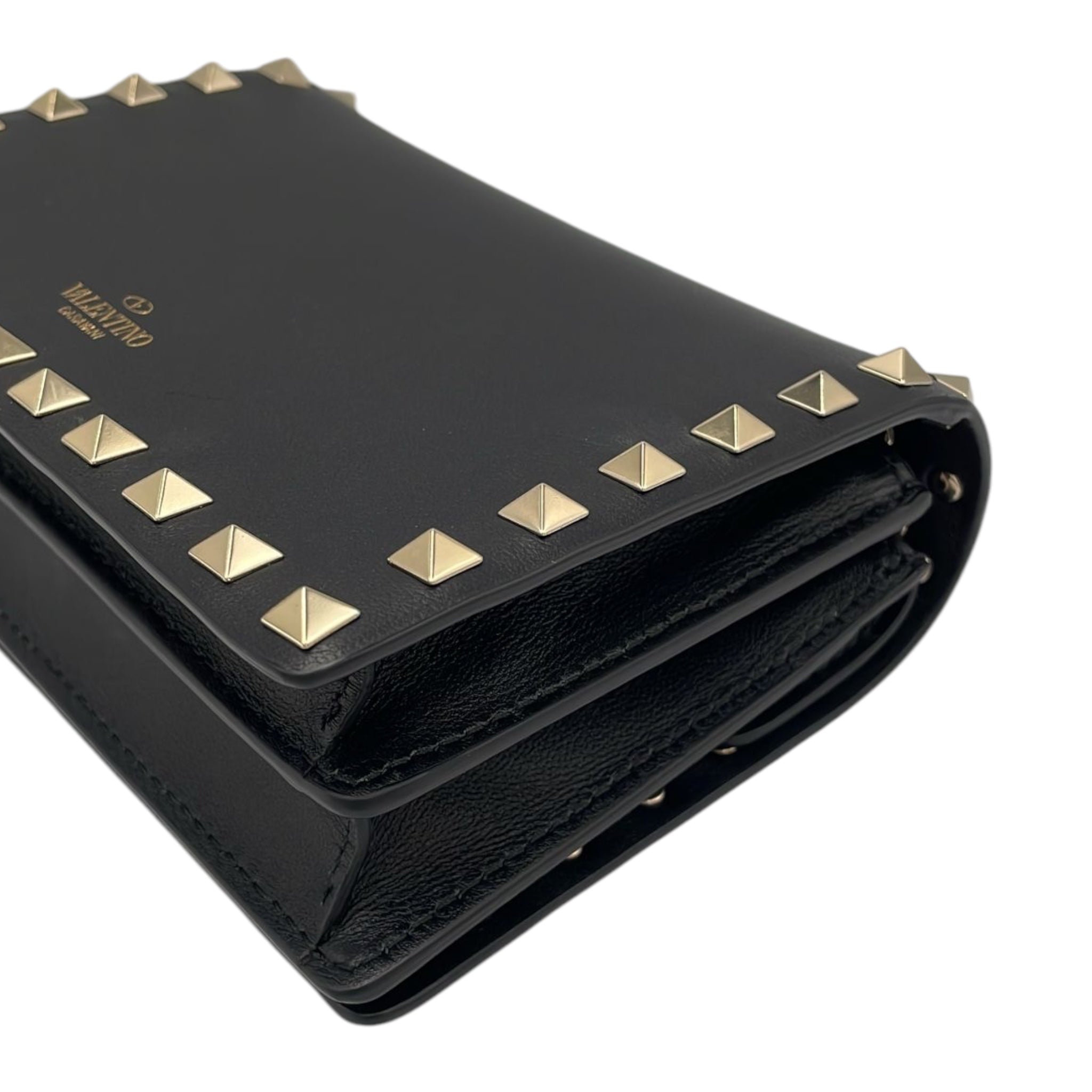 Valentino Clutch on Chain Black Rockstud Leather