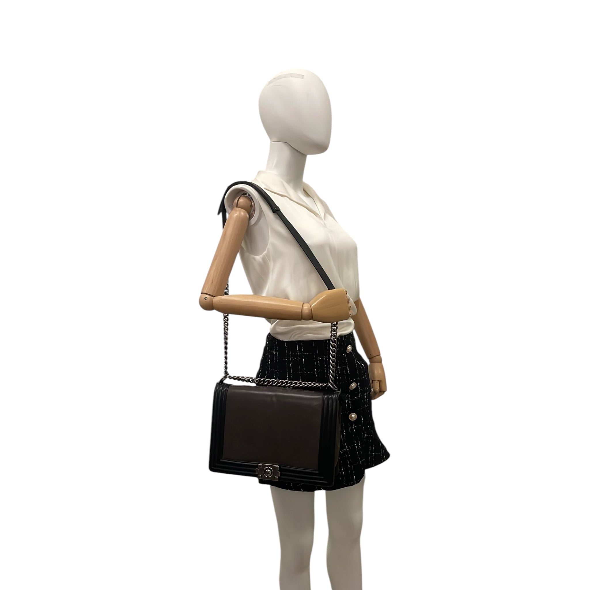 Chanel 1st Edition Boy Bag Large Brown Leather Ruthenium