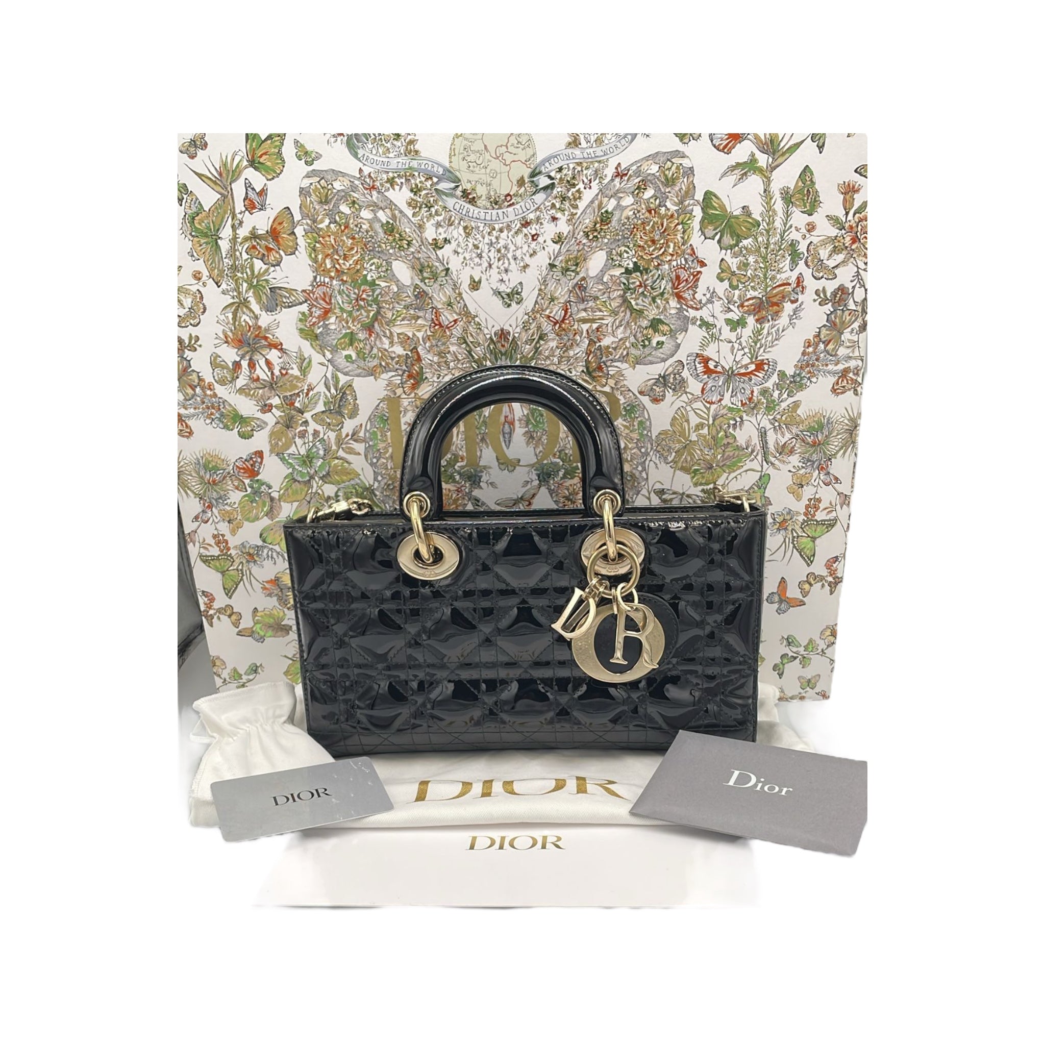 Dior Lady D-Joy Medium Black Patent Leather