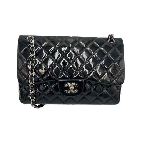 Chanel Classic Double Flap Jumbo Black Patent Leather Silver